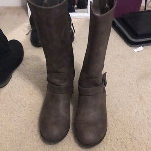 brown shin high boots